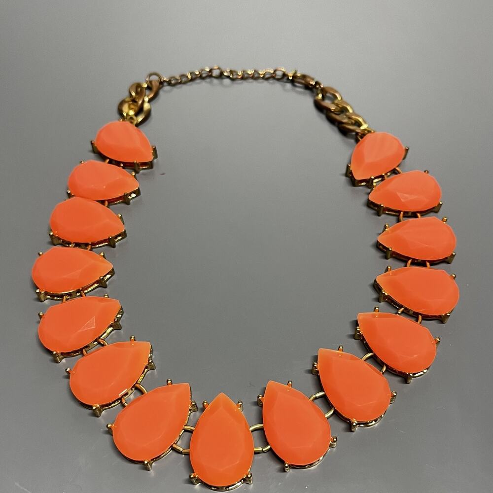 Statement‎ Bib Necklace Gold Tone Peach Teardrop Faceted Stones Adjustable Chain - Picture 3 of 7